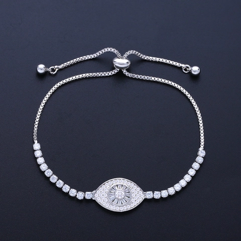 Luxury Evil Eye Adjustable Bracelet Copper Micro Pave Zirconia Slider Clasp Fashion Jewelry For Women Sparkling Charm Accessory