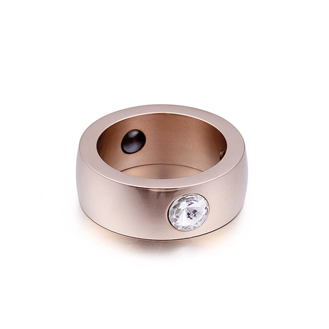 Stainless Steel Rose Gold Ring With Zircon And Magnetic Stones Health Wide Band Geometric Finger Jewelry Women