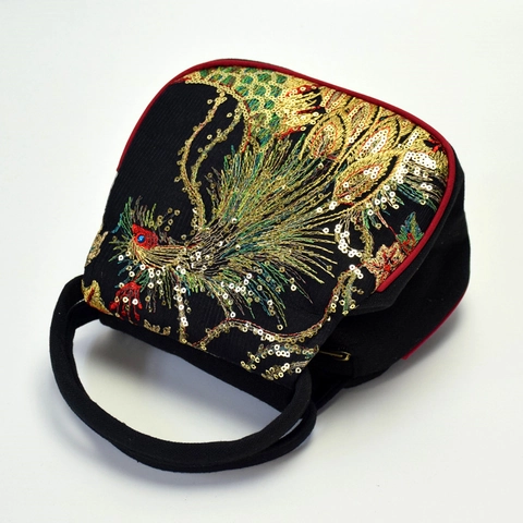 Mini Bolso De Mano Estilo Étnico Con Bordado De Pavo Real Lona Con Lentejuelas Estilo Chino Retro Para Mujer Diario