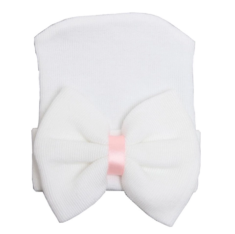 Nouveau-Né Bébé Bonnet d'Hôpital en Tricot Grand Nœud Doux Polyester Nourrissons Chaud Rayures Beanie Coiffure