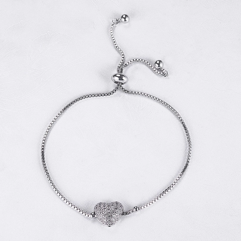 Bracelet À Charme Cœur Pour Femmes Alliage Plaqué Or 18K AAA Zircon Pavé Boucle Coulissante Réglable Chaîne Box Bijoux Minimalistes