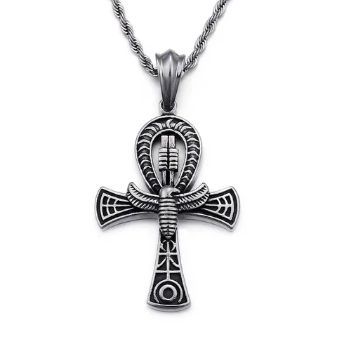 Pendente Croce Ankh Antico Egitto Acciaio Inossidabile Simbolo Della Vita Gioielli Amuleto Retro Inciso Per Uomini Donne