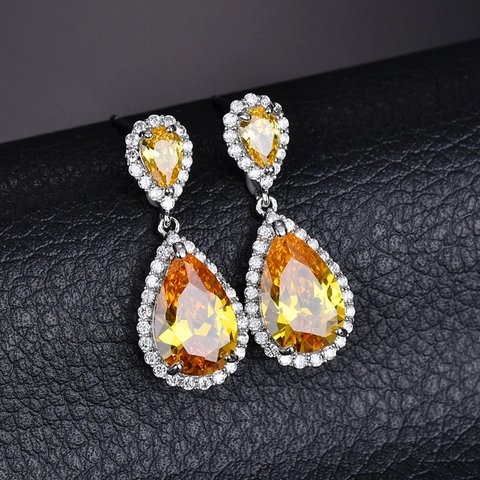 Elegante Waterdruppel Zirkonia Hangoorbellen Met 925 Sterling Zilver Stift Voor Dames Bruiloft Banket Sieraden Cadeau