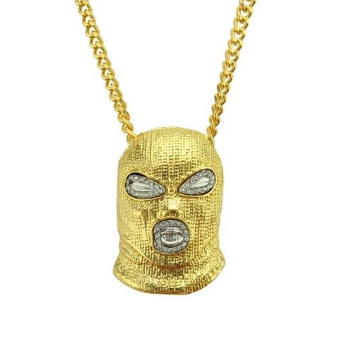 Collana Pendente Maschera Balaclava Hip Hop Lega Di Zinco Strass Iced Out Catena Cuban Link Gioielli Streetwear