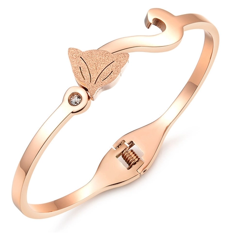 Vos Hoofd Bangle Titanium Staal 18K Roségoud Verguld Matte Afwerking Armband Met Glinsterende Zirkonia Mode Sieraden