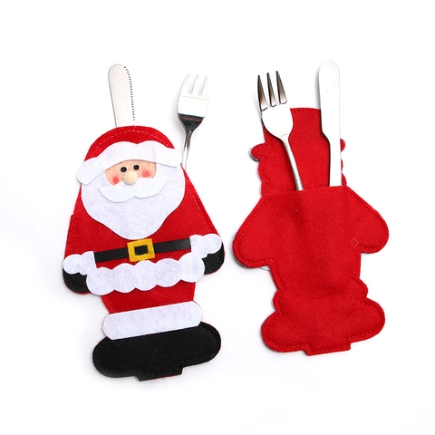 Noël Père Noël Bonhomme de Neige Renne Porte-Couverts en Feutre Sacs à Vaisselle Décoration de Table de Salle à Manger Festive Ornement de Fête