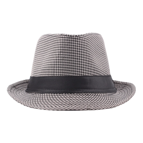 Vintage Houndstooth Fedora Hat British Style Cotton Polyester Jazz Cap With Black Ribbon Band For Unisex Casual Travel