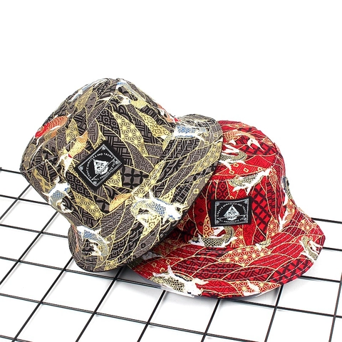 Chapeau Bob Réversible Motif Japonais Ukiyo-e Coton Broderie Streetwear Casquette Solaire Unisexe