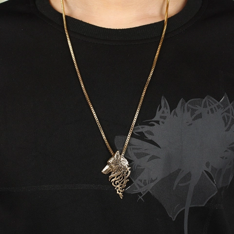 Wolfskopf Anhänger Halskette Vintage Legierung Tribal Wikinger Stil Tierschmuck Für Männer Mit Verstellbarer Boxkette