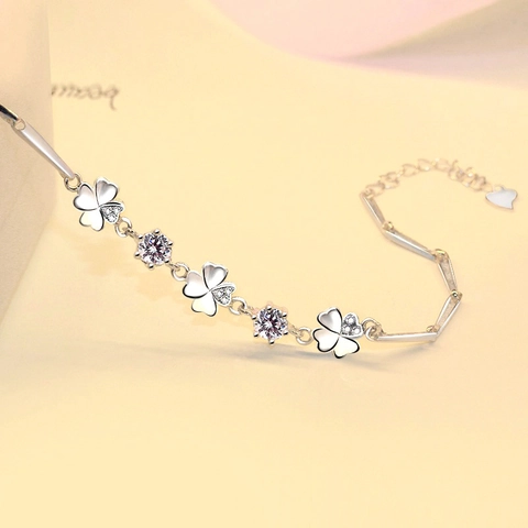 Pulsera De Trébol De Plata De Ley 925 Zircón Redondo Piedra Preciosa De Color Joyería De Suerte Para Mujeres Ajustable