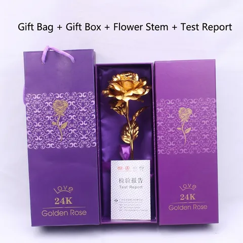 24K Gold Foil Rose Artificial Flower Romantic Decorative Valentine Day Christmas Gift Idea Gold Polyethylene
