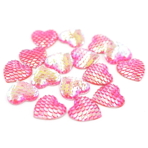 Ciondoli Cuore Resina Base Piatta Motivo Squame Pesce Iridescente Colore AB Eco Friendly Accessori Creazione Gioielli DIY