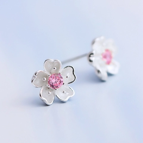 Kirschblüten Ohrstecker Versilberte Legierung Mit Zirkonia Floraler Romantischer Süßer Schmuck Für Frauen