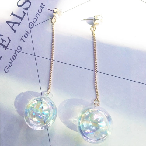 Orecchini Pendenti Con Sfera Di Vetro Iridescente Catena In Metallo Con Nappa Lunga Gioielli Geometrici Dolci Per Donna