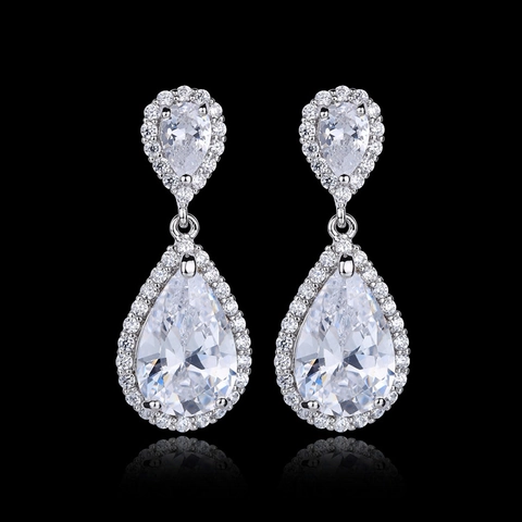 Elegante Waterdruppel Zirkonia Hangoorbellen Met 925 Sterling Zilver Stift Voor Dames Bruiloft Banket Sieraden Cadeau
