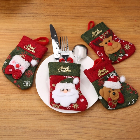 Soportes Para Cubiertos Navideños Con Forma De Mini Calcetines Tela No Tejida Bolsas De Cubiertos Decoración De Mesa Festiva