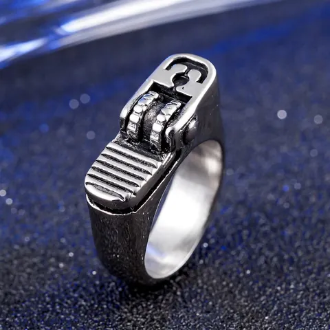 Creative Lighter Head Shape Ring For Men Titanium Steel Vintage Punk Gothic Hip Hop Jewelry Silver Black Color Novelty Gift