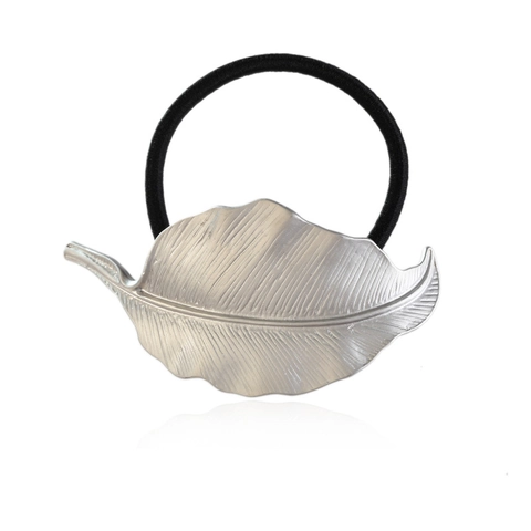 Metal Leaf Hair Tie Elastic Rope Ponytail Holder Alloy Foliage Textured Hair Accessories Versatile Elegant For Women