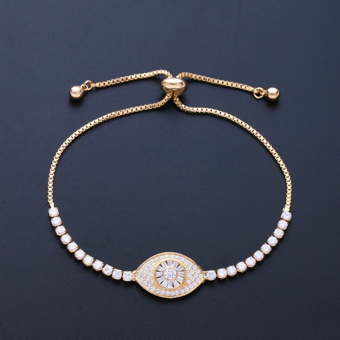 Luxus Böses Auge Verstellbar Armband Kupfer Mikro-Fassung Zirkonia Schiebeverschluss Mode Schmuck Für Damen Glitzernd Accessoire