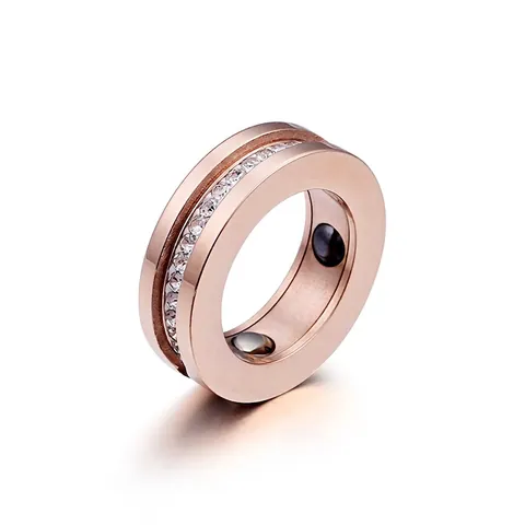 Rose Gold Plated Stainless Steel Magnetic Ring With Cubic Zirconia Eternity Band Fashion Jewelry For Women Men