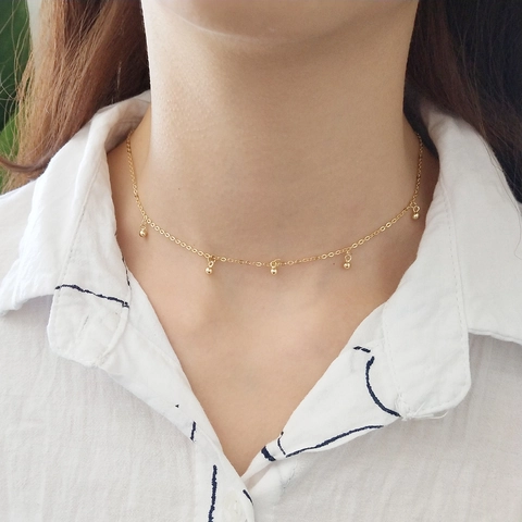 925er Sterlingsilber Halskette 18 Karat Gold Beschichtet Mini Runde Perlen Zierliche Kette Minimalistischer Schmuck Damen