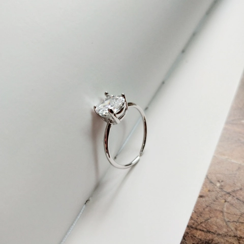 925 Sterling Silber Ring Quadratischer Prinzessin Schliff Zirkon Krappenfassung Verstellbarer Offener Ring Elegante Damen