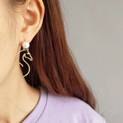 Pferdekopfohrringe Mit Muschelperlen 18K Vergoldet 925 Sterling Silber Ohrstecker Vintage Französisch Für Frauen