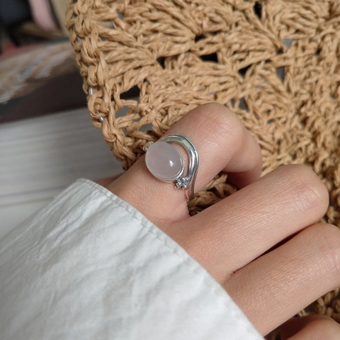 Vintage 925 Sterling Silber Ring Mit Rosenquarz Rosa Kristall Verstellbarer Offener Fingerschmuck Damen