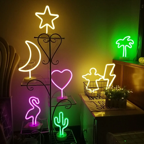 LED Neon Sign Desktop Night Light Battery USB Powered For Home Bedroom Decor Party Wedding Atmosphere Novelty Lamp