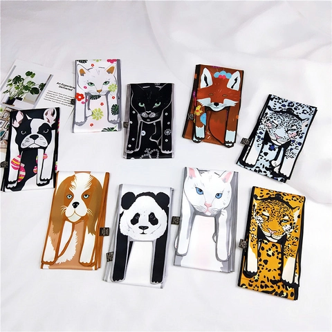 Cartoon Dierenprint Lange Smalle Sjaal Polyester Satijn Nekband Voor Dames Schattige Kat Hond Panda Veelzijdige Haaraccessoire