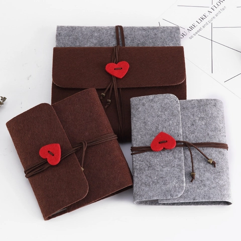 Felt DIY Photo Album Scrapbook With Black Cardstock Pages String Tie Closure Red Heart Decor For Travel Baby Growth Journal