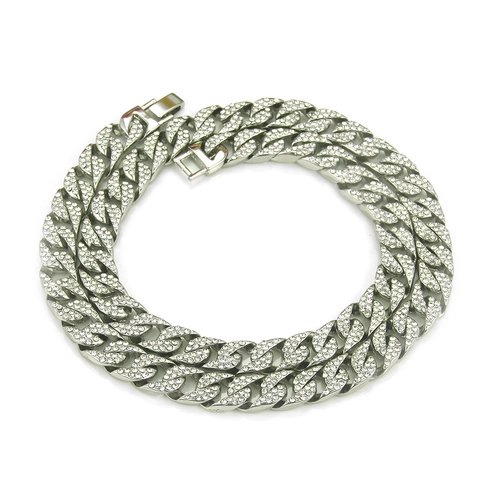 Collana Hip Hop in Lega a Catena Cubana per Uomo Strass Pavé Miami Cuban Chain Lussuosi Gioielli da Collo Geometrici Regalo
