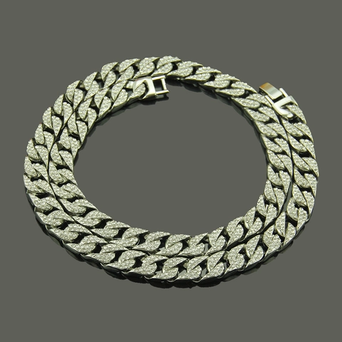 Collana da Uomo Hip Hop in Lega con Maglia Cubana Intarsiata di Strass Galvanica Oro Argento Gioielli Streetwear Accessorio Regalo