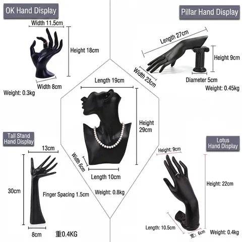 Resin Jewelry Display Stand Set Mannequin Hand And Bust Neck Models For Necklace Ring Bracelet Earring Storage Home Showroom