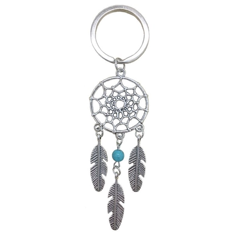 Vintage Bohemian Dreamcatcher Keychain For Women Metal Alloy Feather Pendant Keyring With Multicolor Artificial Pearl Beads Ethnic Style Accessory