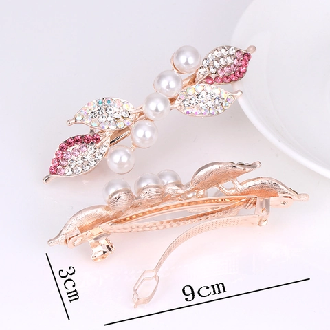 Alloy Flower Bowknot Hair Clip With Artificial Pearls And Rhinestones Elegant Spring Clip Ponytail Holder Accessories For Women