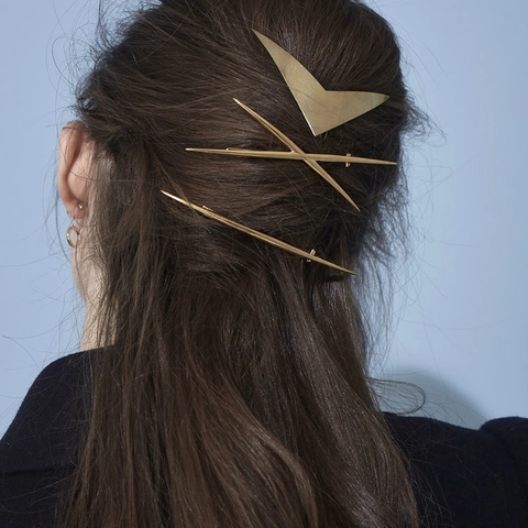 Geometrische Haarklammern Zinklegierung Polierte Metall V-Form X-Form Gerade Minimalistische Mode Für Frauen