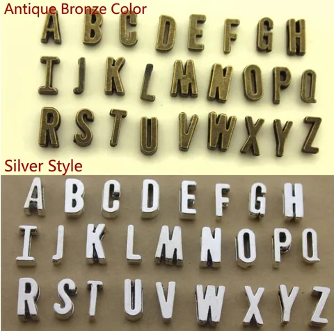 Retro Alloy Alphabet Beads Sliding Letter Charms A-Z Metal Flat Hole Spacer Beads For DIY Jewelry Bracelet Accessory