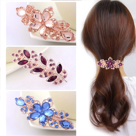 Molletta Per Capelli Grande Con Cristalli E Strass Forma Fiore Foglia Farfalla Lega Oro Rosa Eleganti Gioielli Per Capelli Donna