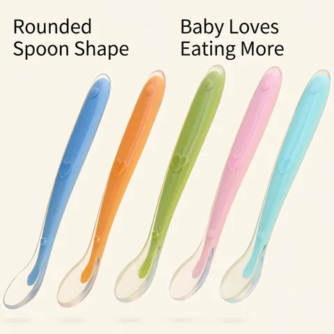 Baby Feeding Spoons Silicone Soft Tip Training Spoons Food Grade Infant Utensils Non Slip Heart Handle