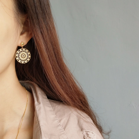 Hohle Runde Mandala Ohrstecker 18K Vergoldet 925 Sterling Silber Vintage Spitze Design Eleganter Schmuck Für Damen