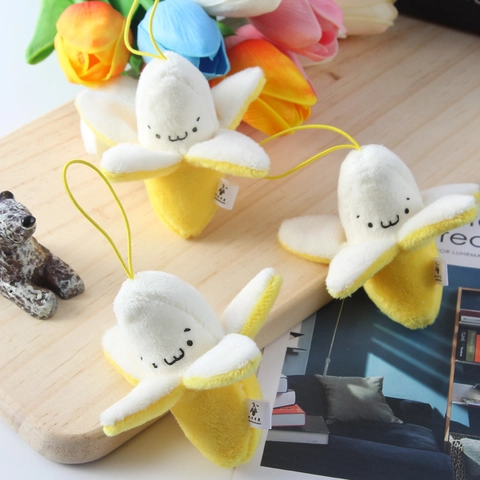 Simpatico Portachiavi Peluche Banana Sbucciata Ciondolo Frutta Morbida Per Decorazione Zaino Espressione Emoji