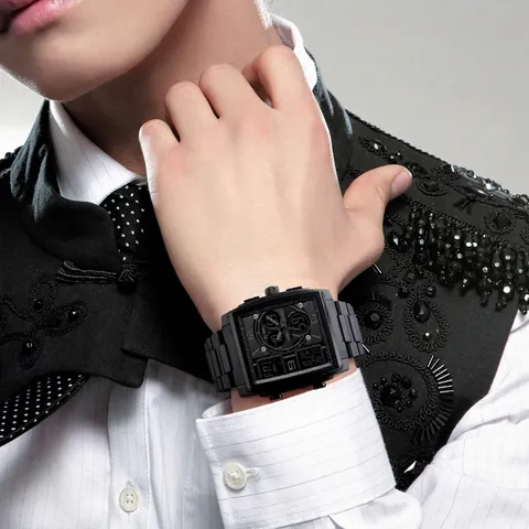 Men's Digital Sports Watch Square Large Dial ABS Case PU Strap Waterproof Luminous Alarm Chronograph Outdoor Tactical Casual