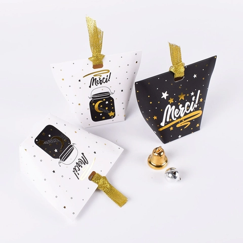 Boîtes Cadeaux En Papier Mini Emballage Bonbons Avec Ruban Doré Motif Merci Pour Mariage Noël Fête