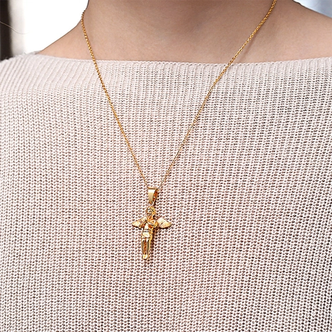 Collana con Pendente ad Ali d'Angelo in Acciaio al Titanio Hip Hop per Uomo Donna Oro Argento Oro Rosa Gioielli Cupido