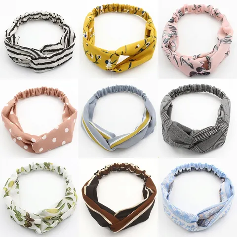 Twist Knot Headband Polyester Fabric Elastic Hair Band Floral Striped Polka Dot Print Retro Hair Accessories For Women