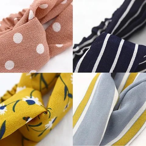 Twist Knot Headband Polyester Fabric Elastic Hair Band Floral Striped Polka Dot Print Retro Hair Accessories For Women