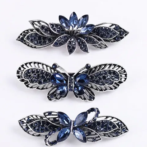Fermagli Per Capelli Vintage Farfalla Foglia Fiocco Lega Strass Blu Cristallo Elegante Forcina Per Le Donne