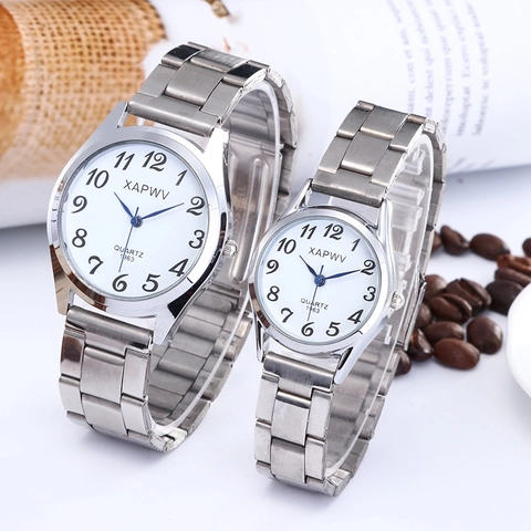 Quartz Watch Alloy Case Stainless Steel Elastic Stretch Strap Round Dial Arabic Numerals Analog Display Fashion Casual