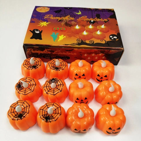 Halloween LED Candle Lights Pumpkin Skull Shape Electronic Battery Operated Flameless Plastic Party Decor Night Light